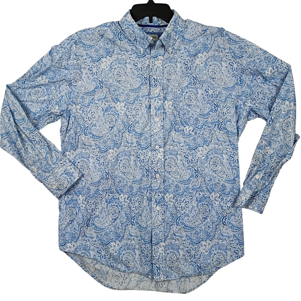 Rough Stock Shirt Panhandle Slim Mens L Ice Blue Paisley Western Button Down
